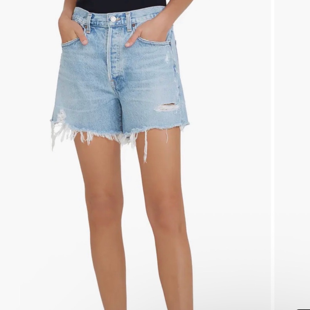 Agolde Parker Long High Waist Cutoff Denim Shorts